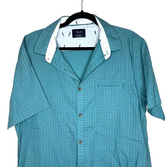 Level Ten Men’s XL Button-Up Shirt Teal Blue Geometric Print 100% Cotton Casual - Picture 2 of 13